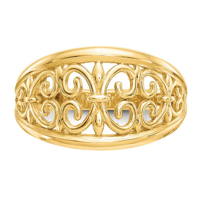 14K Gelbgold Ring mit Fleur-de-Lis-Motiv und Verjüngung