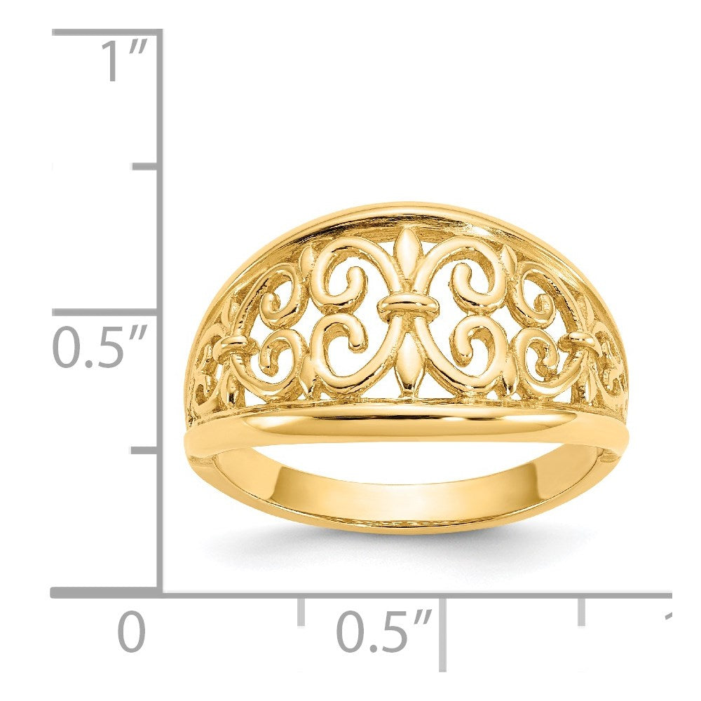 14K Gelbgold Ring mit Fleur-de-Lis-Motiv und Verjüngung