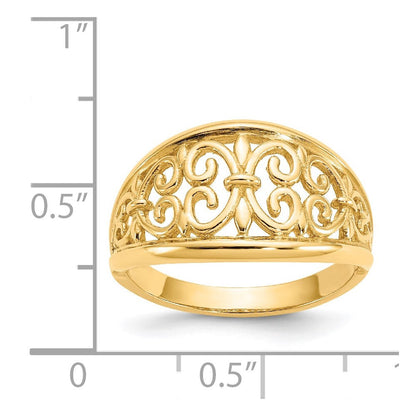 14K Gelbgold Ring mit Fleur-de-Lis-Motiv und Verjüngung