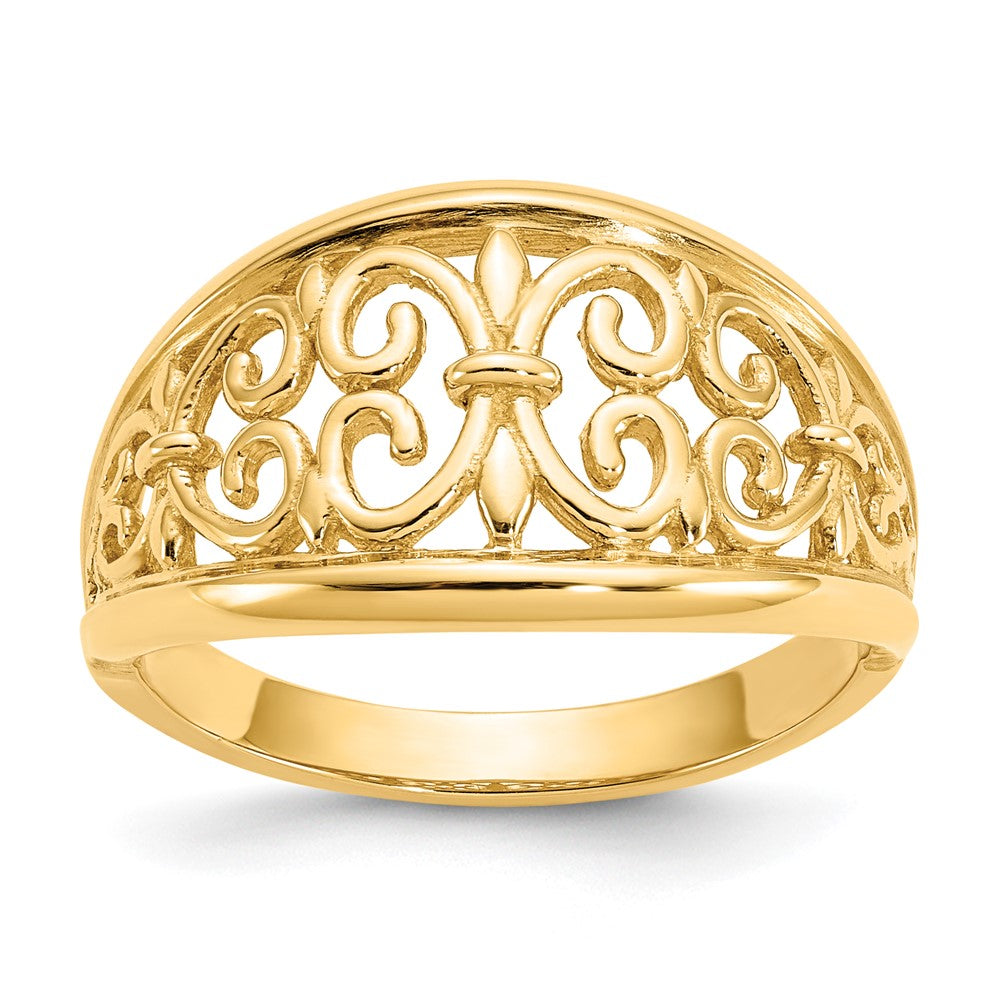 14K Gelbgold Ring mit Fleur-de-Lis-Motiv und Verjüngung