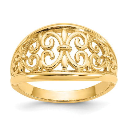 14K Gelbgold Ring mit Fleur-de-Lis-Motiv und Verjüngung