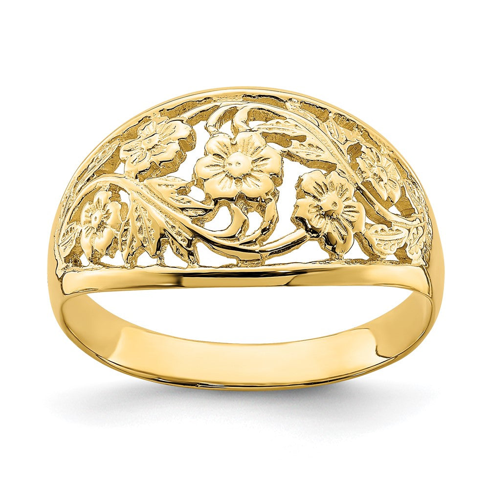 14K Gelbgold Ring mit floralem Dom-Design