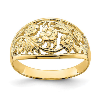 14K Gelbgold Ring mit floralem Dom-Design