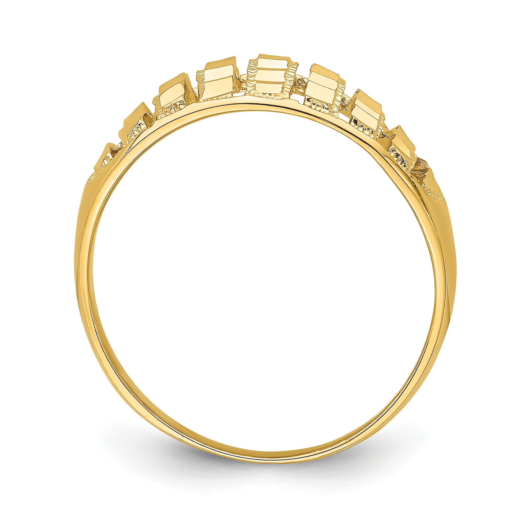 14K Gelbgold Ring mit vertikalen diamantgeschliffenen Streifen, gewölbt