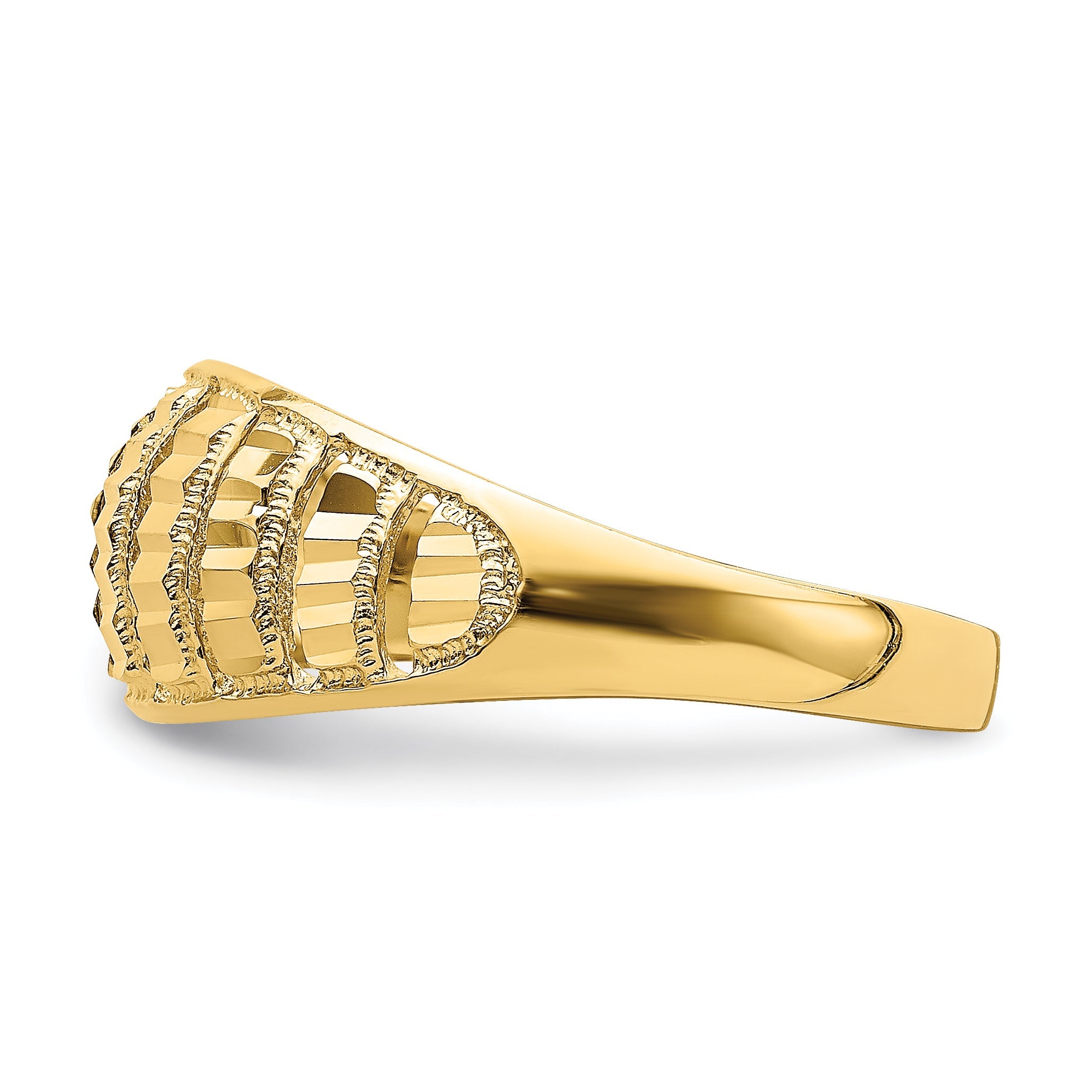 14K Gelbgold Ring mit vertikalen diamantgeschliffenen Streifen, gewölbt