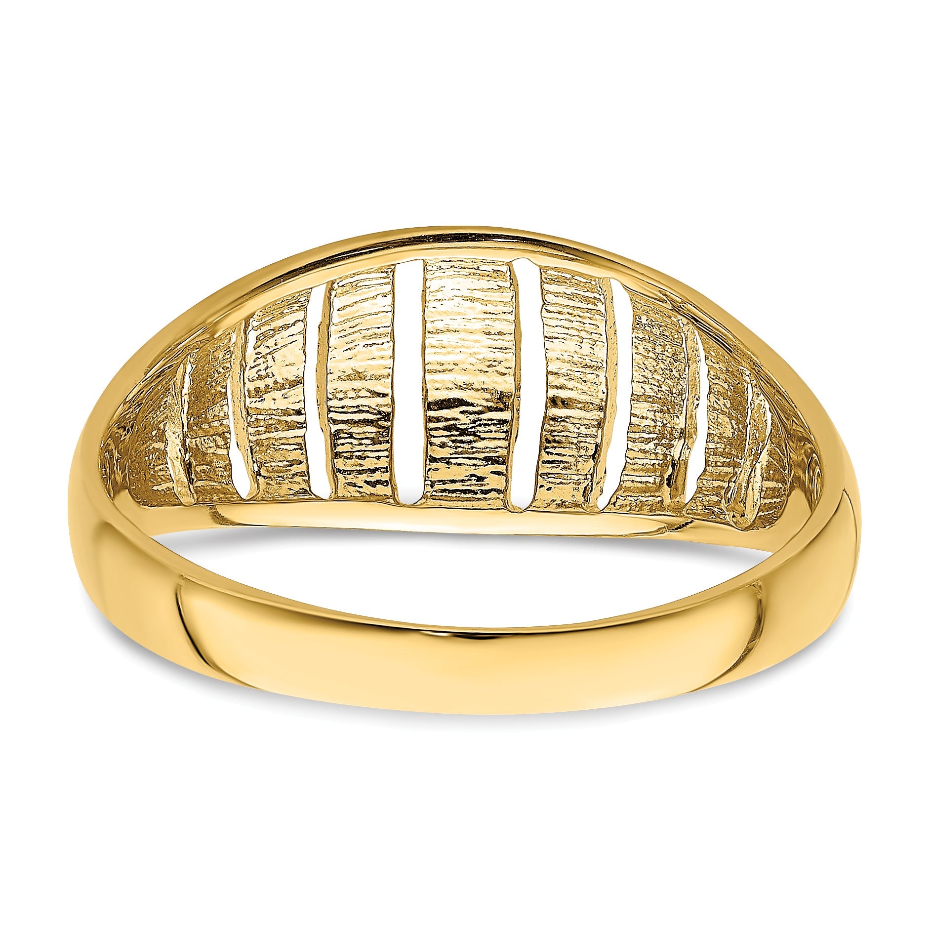 14K Gelbgold Ring mit vertikalen diamantgeschliffenen Streifen, gewölbt