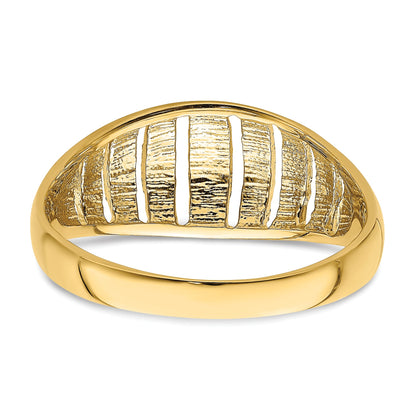 14K Gelbgold Ring mit vertikalen diamantgeschliffenen Streifen, gewölbt
