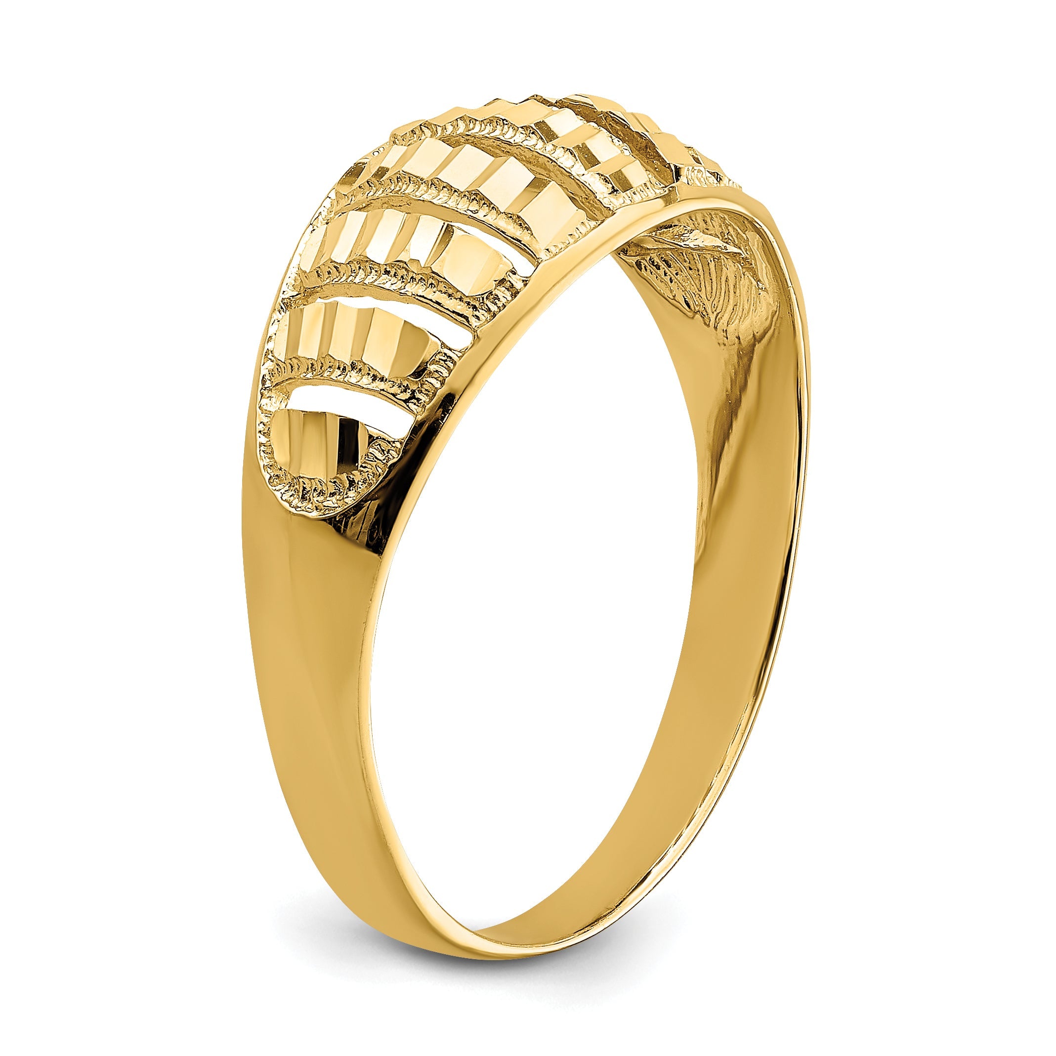 14K Gelbgold Ring mit vertikalen diamantgeschliffenen Streifen, gewölbt