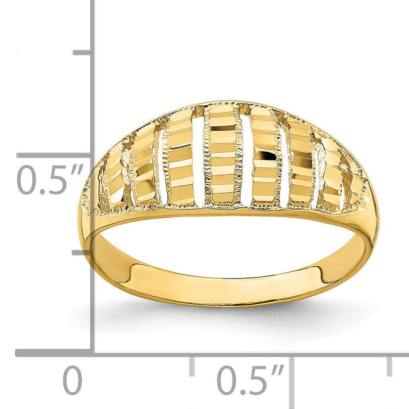 14K Gelbgold Ring mit vertikalen diamantgeschliffenen Streifen, gewölbt