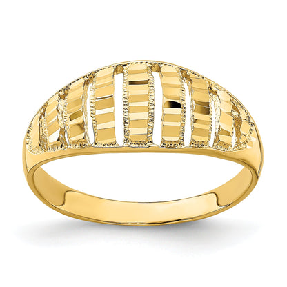 14K Gelbgold Ring mit vertikalen diamantgeschliffenen Streifen, gewölbt