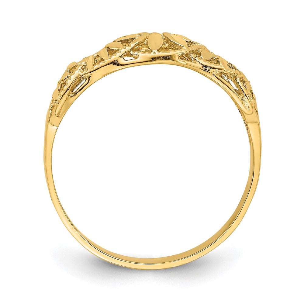 14K Gelbgold Ring mit diamantgeschliffenem Ausschnitt-Design in Ranken- und Blattoptik, Dome-Form