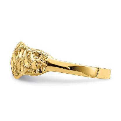 14K Gelbgold Ring mit diamantgeschliffenem Ausschnitt-Design in Ranken- und Blattoptik, Dome-Form