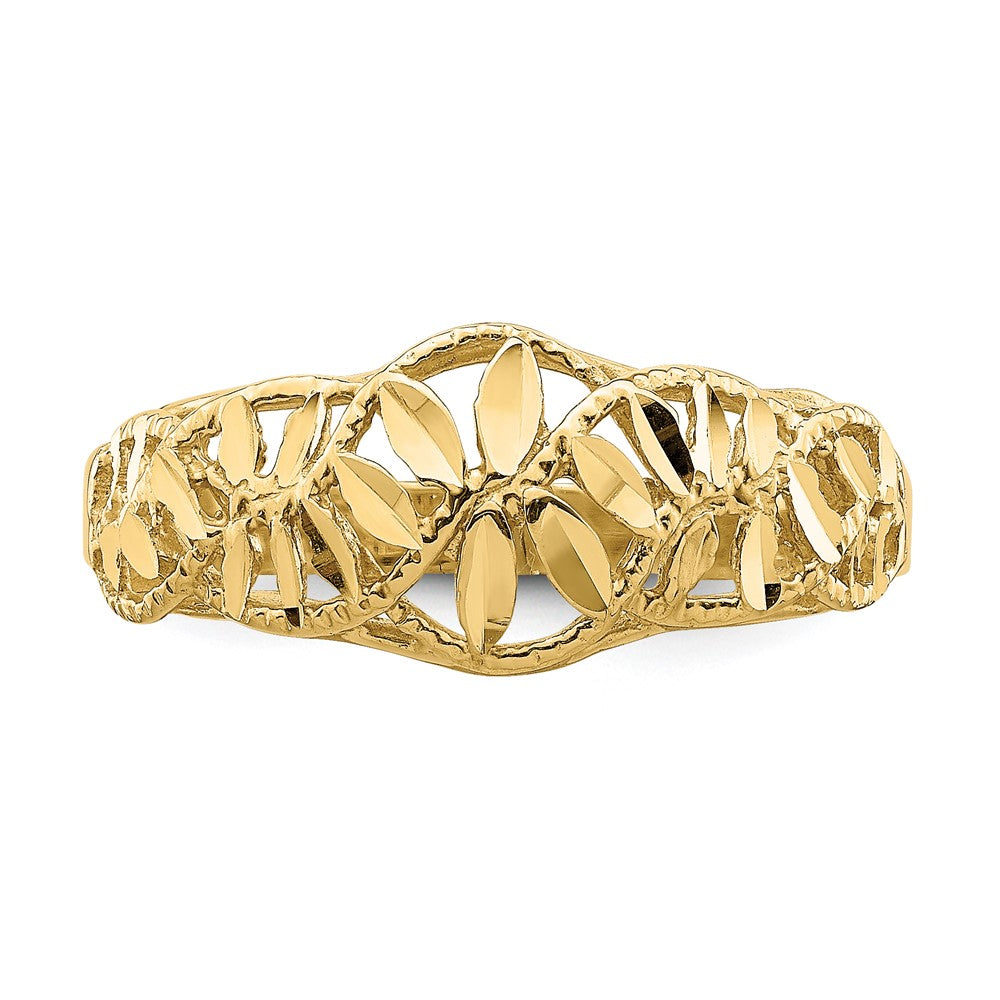 14K Gelbgold Ring mit diamantgeschliffenem Ausschnitt-Design in Ranken- und Blattoptik, Dome-Form