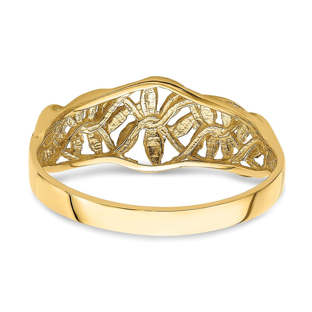 14K Gelbgold Ring mit diamantgeschliffenem Ausschnitt-Design in Ranken- und Blattoptik, Dome-Form