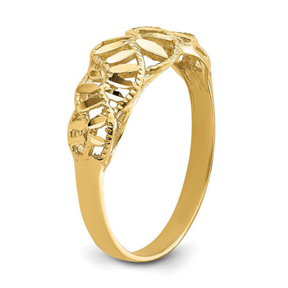 14K Gelbgold Ring mit diamantgeschliffenem Ausschnitt-Design in Ranken- und Blattoptik, Dome-Form