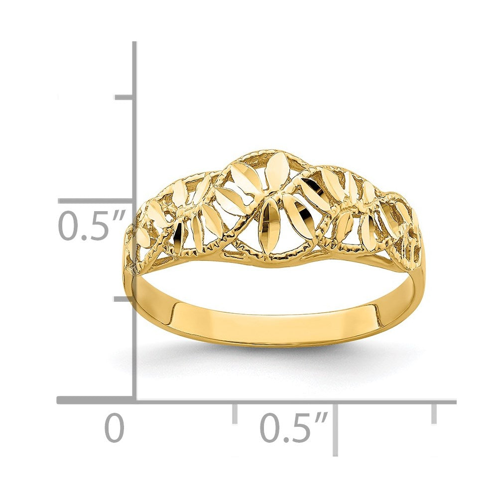 14K Gelbgold Ring mit diamantgeschliffenem Ausschnitt-Design in Ranken- und Blattoptik, Dome-Form