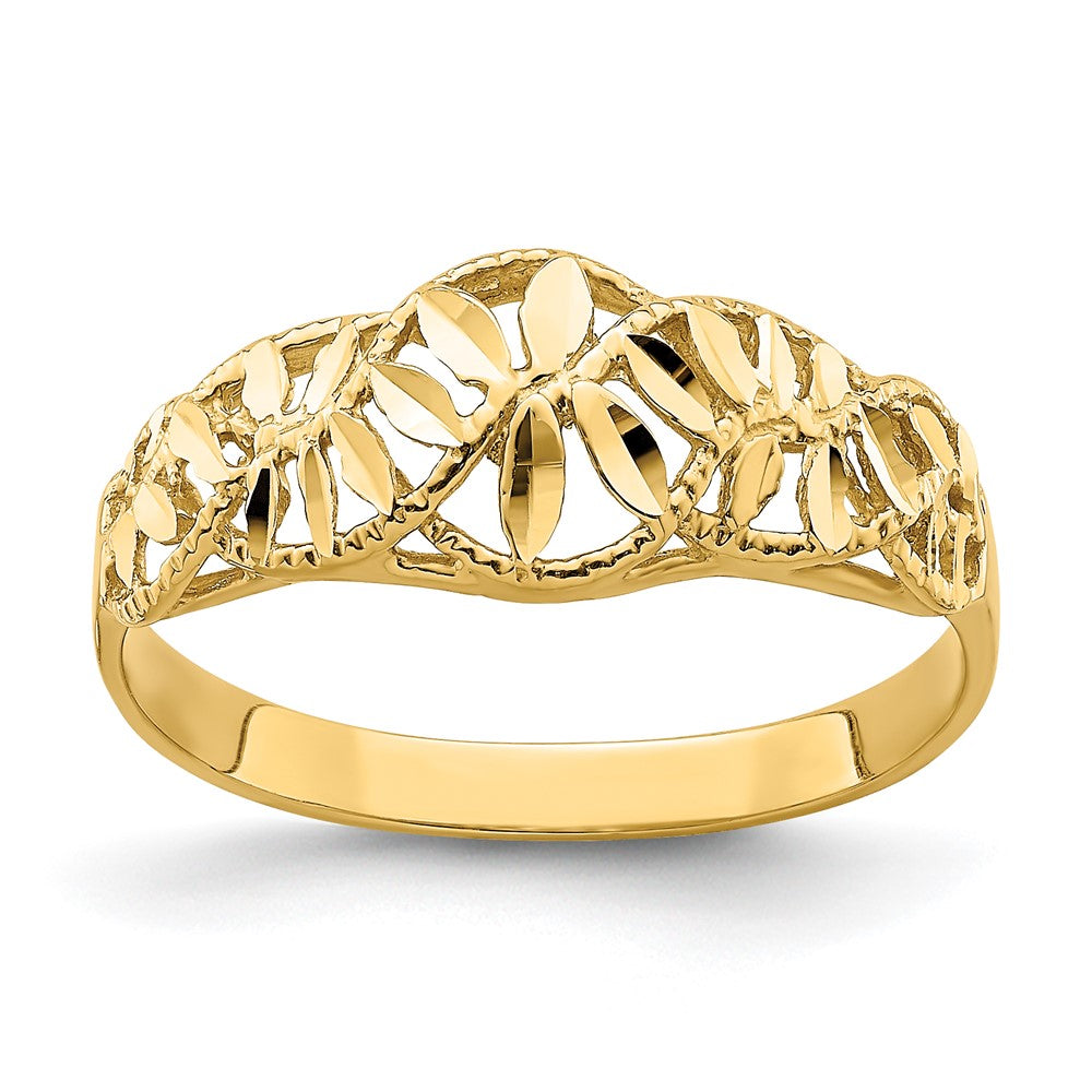 14K Gelbgold Ring mit diamantgeschliffenem Ausschnitt-Design in Ranken- und Blattoptik, Dome-Form