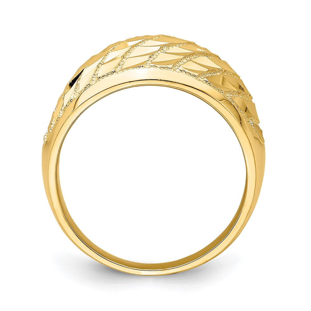 14K Gelbgold Ring mit diamantgeschliffenem Gittermuster und Kuppeldesign