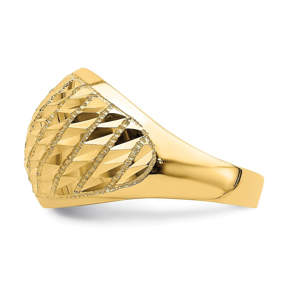 14K Gelbgold Ring mit diamantgeschliffenem Gittermuster und Kuppeldesign