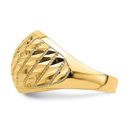 14K Gelbgold Ring mit diamantgeschliffenem Gittermuster und Kuppeldesign