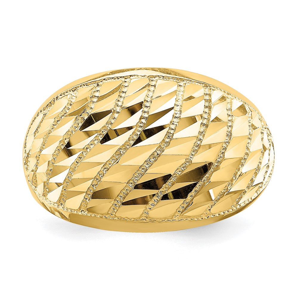 14K Gelbgold Ring mit diamantgeschliffenem Gittermuster und Kuppeldesign