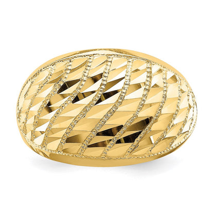 14K Gelbgold Ring mit diamantgeschliffenem Gittermuster und Kuppeldesign