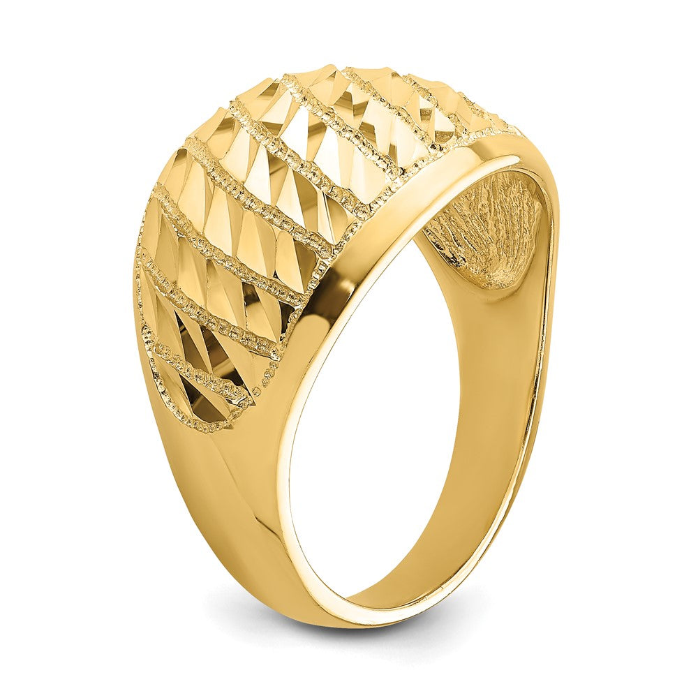 14K Gelbgold Ring mit diamantgeschliffenem Gittermuster und Kuppeldesign