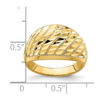 14K Gelbgold Ring mit diamantgeschliffenem Gittermuster und Kuppeldesign