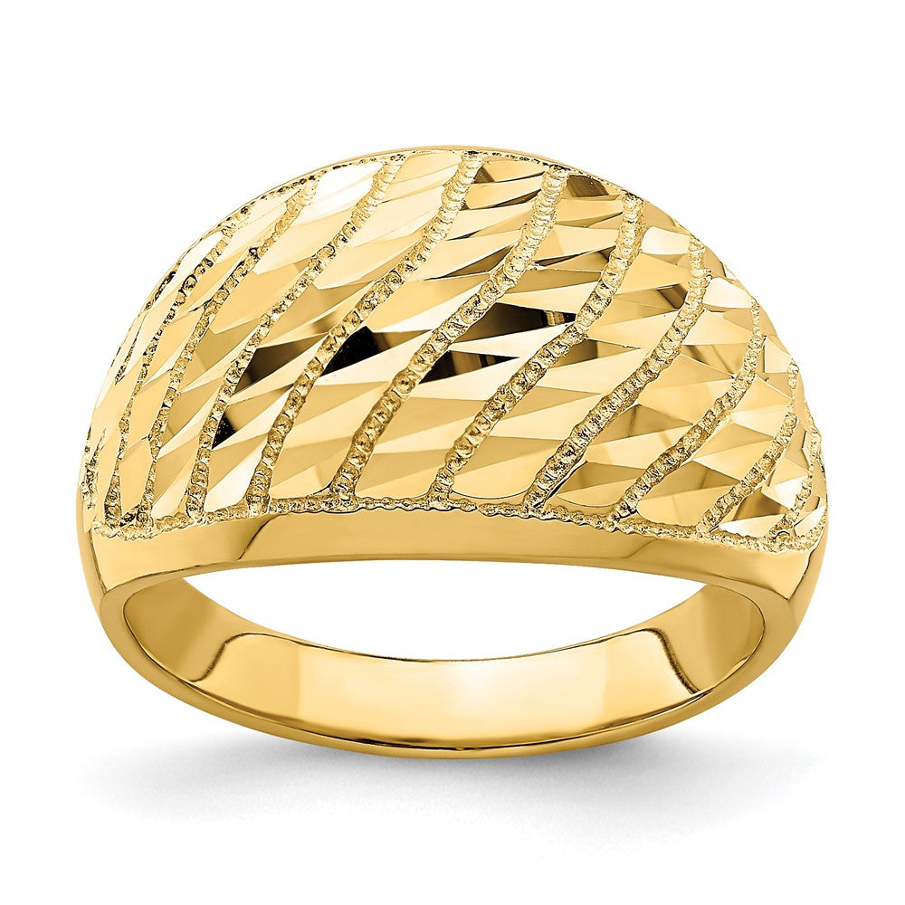 14K Gelbgold Ring mit diamantgeschliffenem Gittermuster und Kuppeldesign
