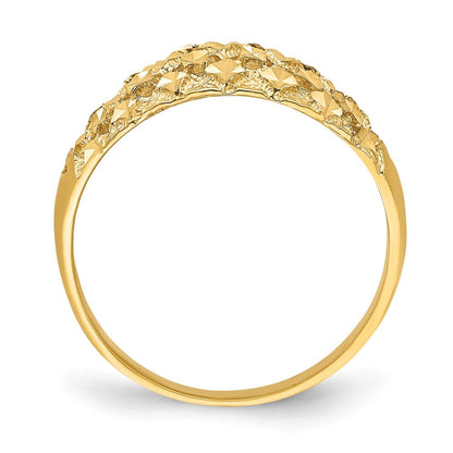 14K Gelbgold Diamant-Ring mit diamantgeschliffenem Mini-Muster aus echten Diamanten, Wölbung