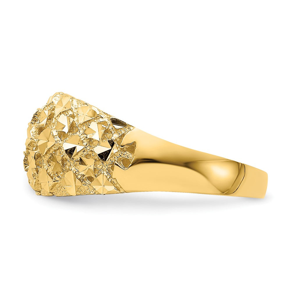 14K Gelbgold Diamant-Ring mit diamantgeschliffenem Mini-Muster aus echten Diamanten, Wölbung