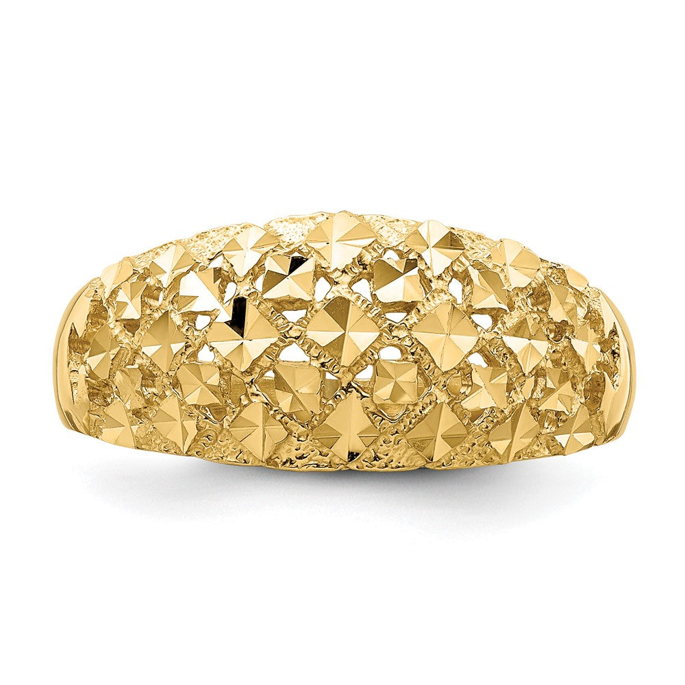 14K Gelbgold Diamant-Ring mit diamantgeschliffenem Mini-Muster aus echten Diamanten, Wölbung