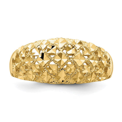 14K Gelbgold Diamant-Ring mit diamantgeschliffenem Mini-Muster aus echten Diamanten, Wölbung