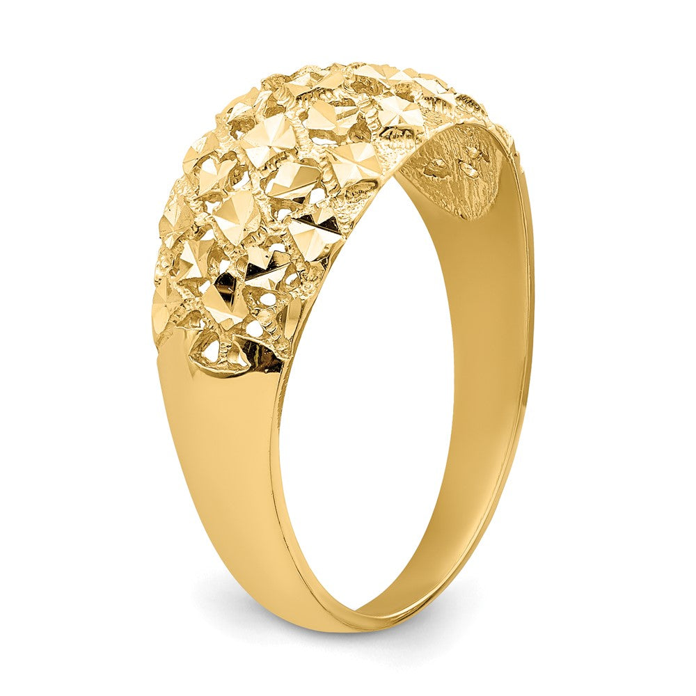 14K Gelbgold Diamant-Ring mit diamantgeschliffenem Mini-Muster aus echten Diamanten, Wölbung