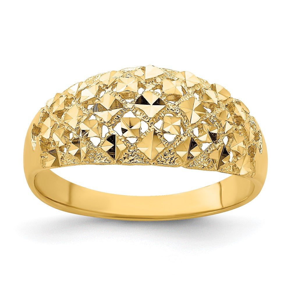 14K Gelbgold Diamant-Ring mit diamantgeschliffenem Mini-Muster aus echten Diamanten, Wölbung