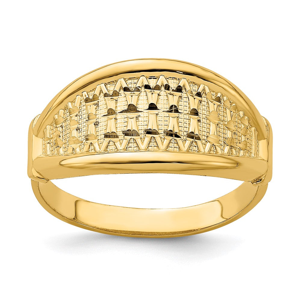 14K Gelbgold Ring mit spitz zulaufendem, diamantgeschliffenem Muster
