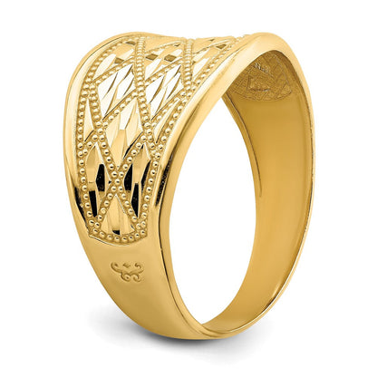 14K Gelbgold Ring mit diamantgeschliffenem Steppmuster