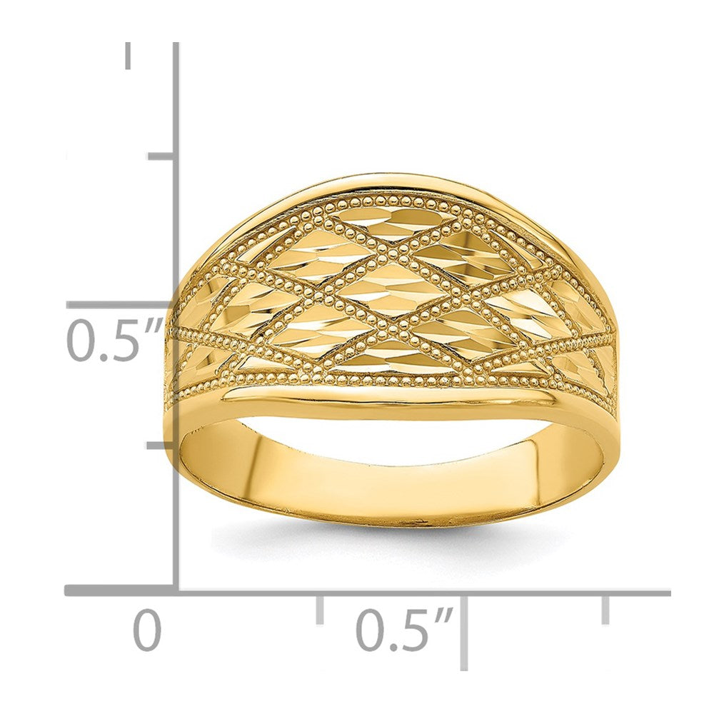 14K Gelbgold Ring mit diamantgeschliffenem Steppmuster