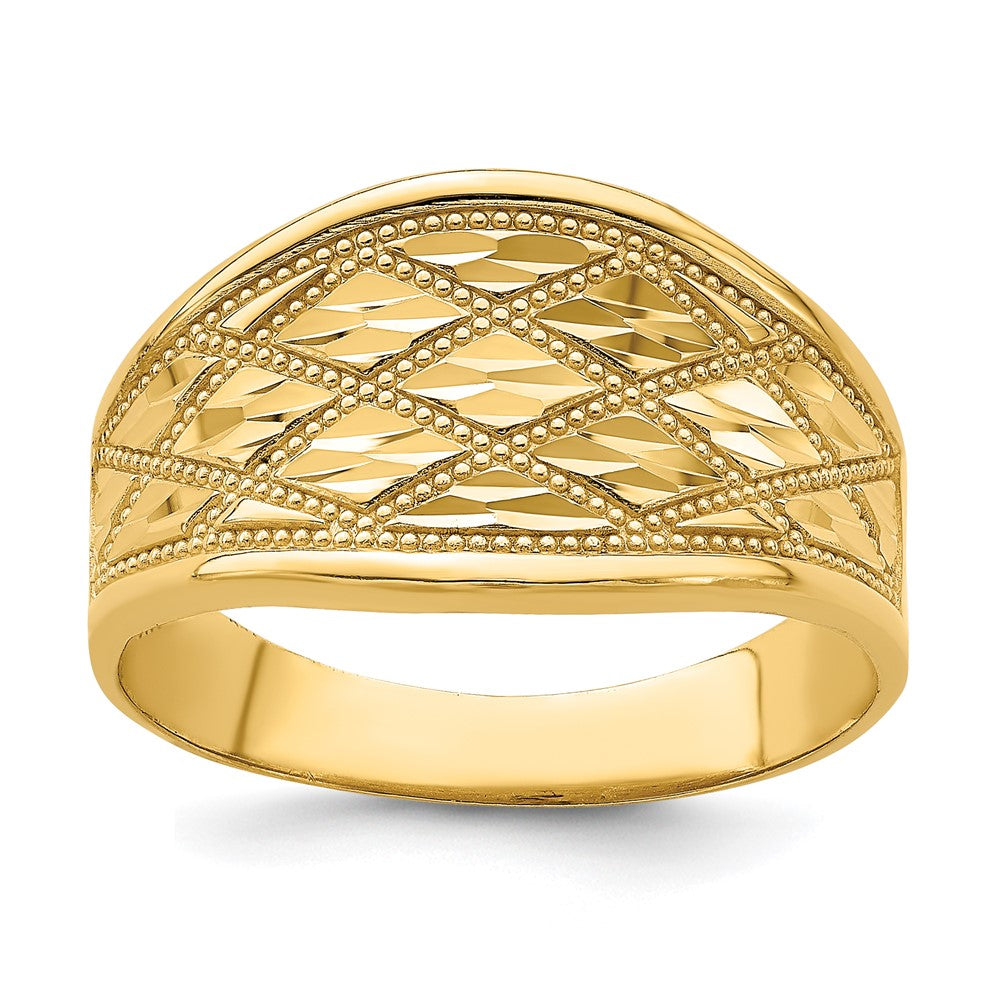 14K Gelbgold Ring mit diamantgeschliffenem Steppmuster