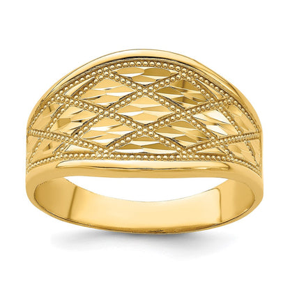14K Gelbgold Ring mit diamantgeschliffenem Steppmuster