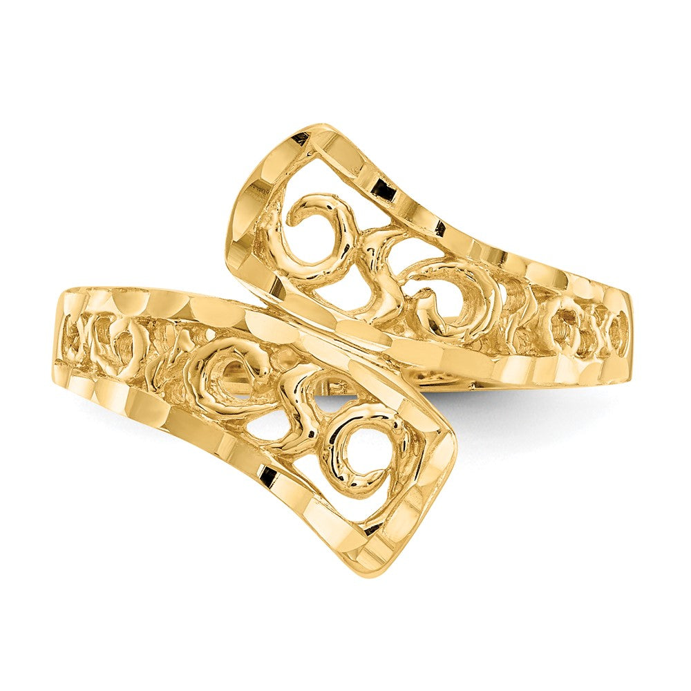 14K Gelbgold By-pass-Ring mit Diamantschliff-Spitzenmuster
