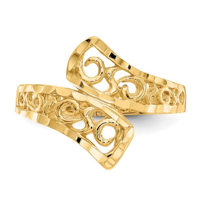 14K Gelbgold By-pass-Ring mit Diamantschliff-Spitzenmuster