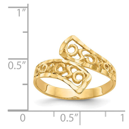 14K Gelbgold By-pass-Ring mit Diamantschliff-Spitzenmuster