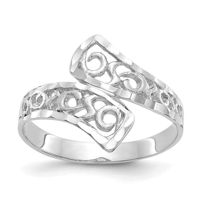 14K Weißgold By-Pass-Ring mit Spitzenmuster, diamantiert