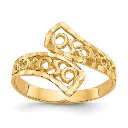 14K Gelbgold By-pass-Ring mit Diamantschliff-Spitzenmuster
