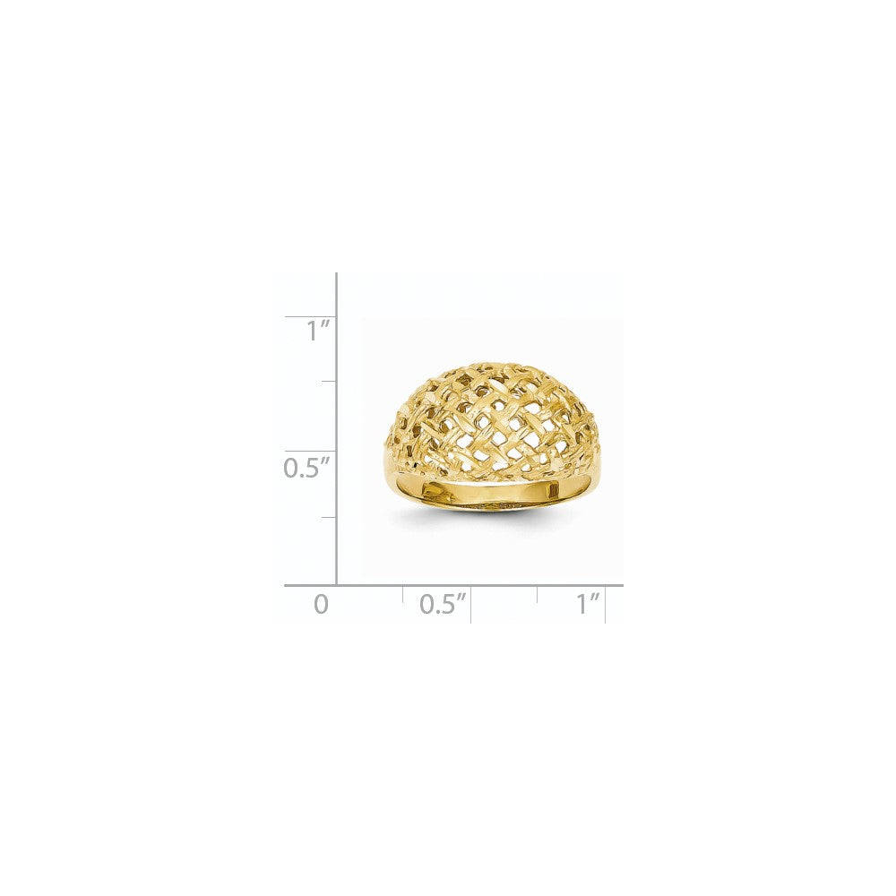 14K Gelbgold Ring im Korb-Diamantschliff-Stil mit Dome-Design