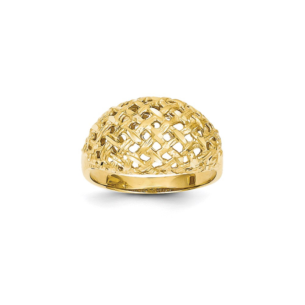 14K Gelbgold Ring im Korb-Diamantschliff-Stil mit Dome-Design