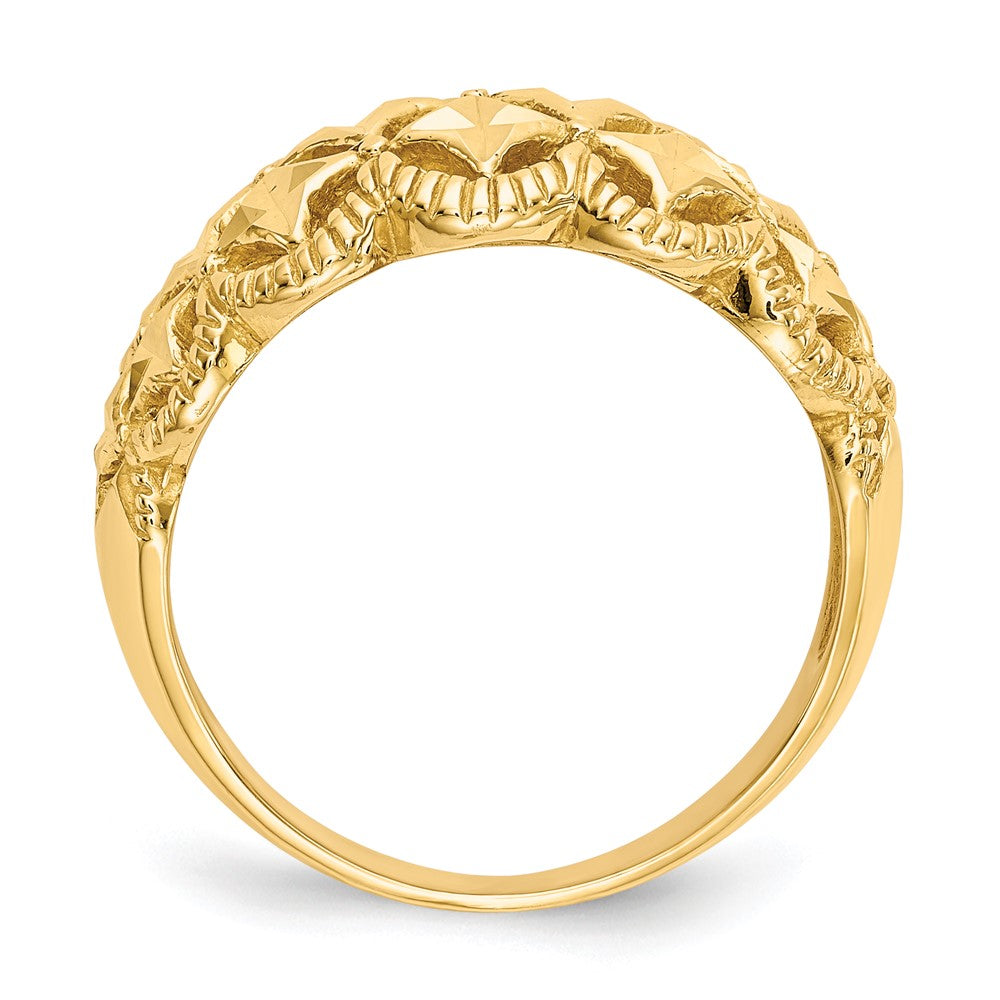 14K Gelbgold Ring mit diamantgeschliffenem Zickzackrand-Muster und Wölbung