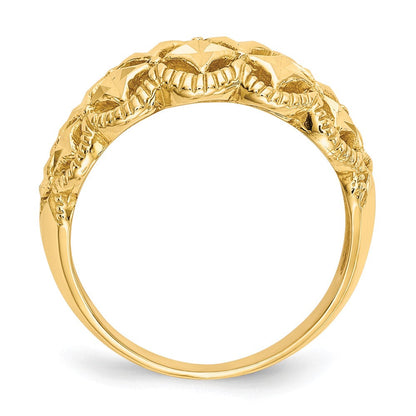 14K Gelbgold Ring mit diamantgeschliffenem Zickzackrand-Muster und Wölbung