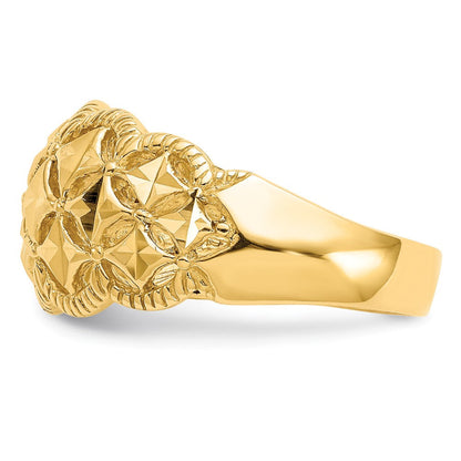 14K Gelbgold Ring mit diamantgeschliffenem Zickzackrand-Muster und Wölbung